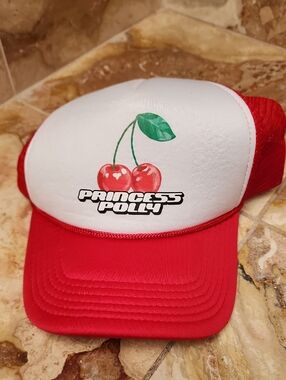 Princess Polly Red & White Cherry Trucker Hat